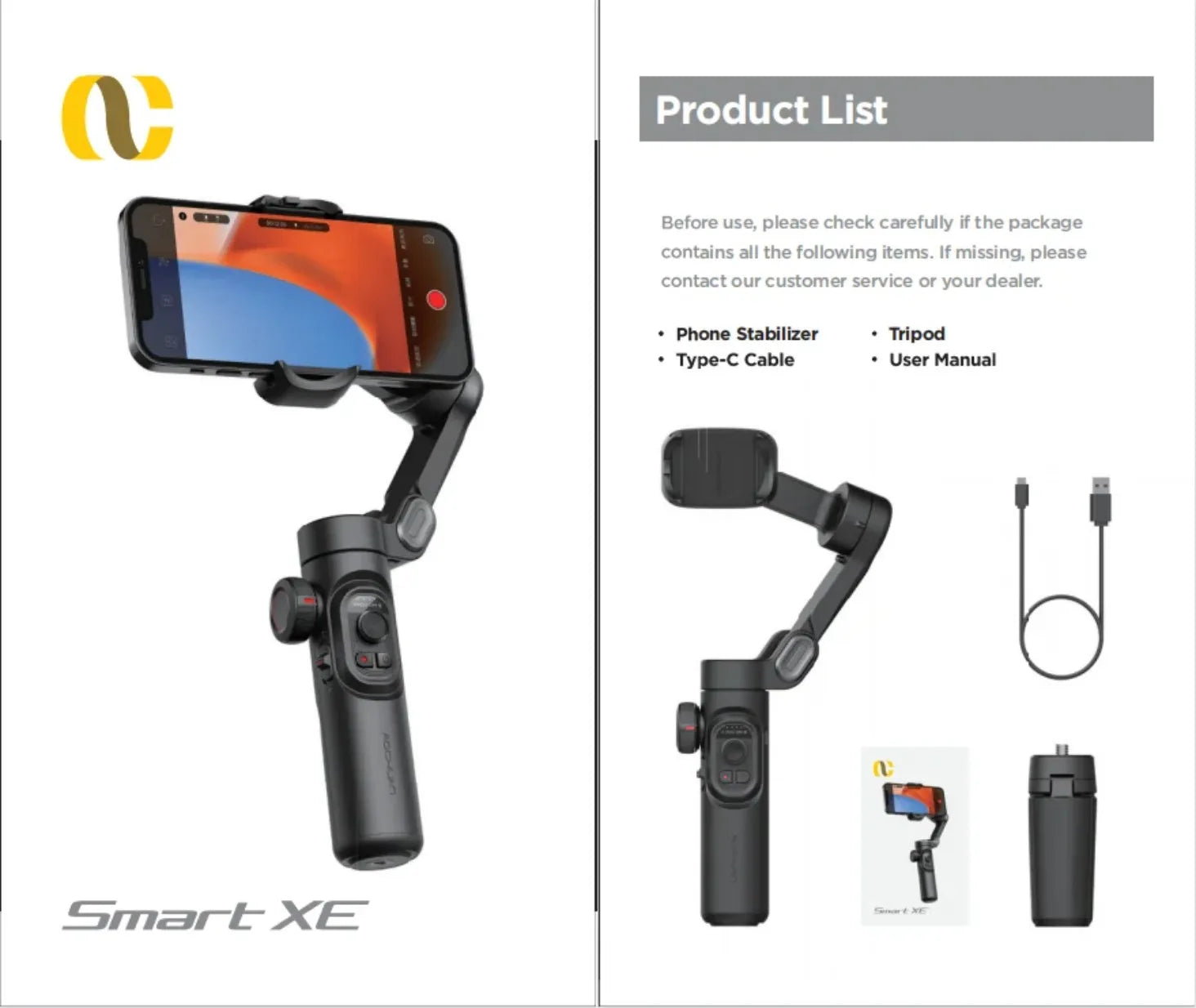Smart XE Phone Gimbal Stabilizer 3-Axis Foldable Handheld Gimbal With Focus Wheel Video Shooting Stabilizer For iOS Android