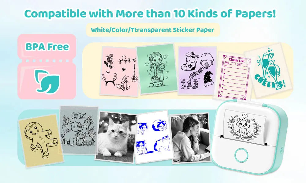 Phomemo T02 Mini Thermal Printer Wireless Mini Pocket Printer, Adhesive Sticker Printer for DIY, Journal, Student Birthday Gift