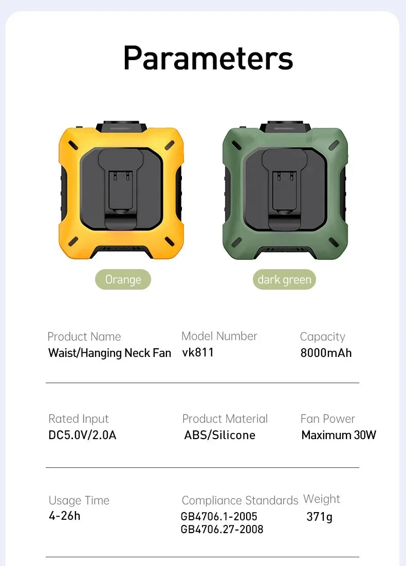 Outdoor High-speed Waist-hanging Fan Neck-hanging USB Large-capacity Roller With 100-speed Speed Regulation Violent Turbo Fan