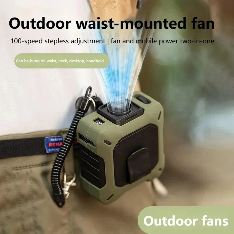 Outdoor High-speed Waist-hanging Fan Neck-hanging USB Large-capacity Roller With 100-speed Speed Regulation Violent Turbo Fan