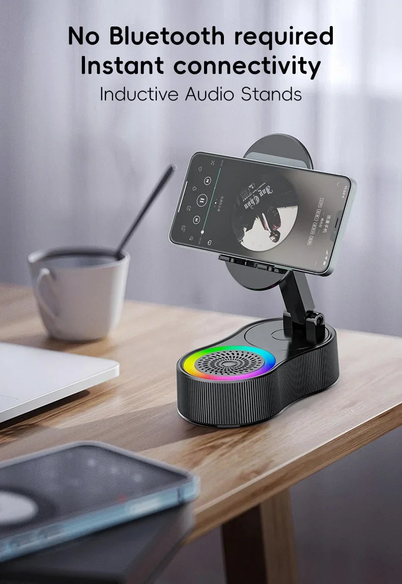 360 Degree Rotating Phone Holder Bluetooth Speaker with Lifting Function Power Bank Mini Portable Ambient Light Soundbox