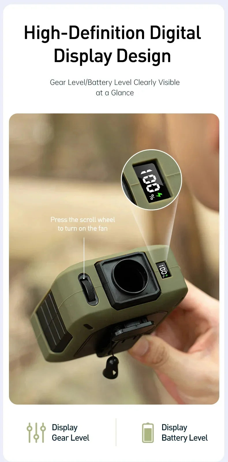 Outdoor High-speed Waist-hanging Fan Neck-hanging USB Large-capacity Roller With 100-speed Speed Regulation Violent Turbo Fan