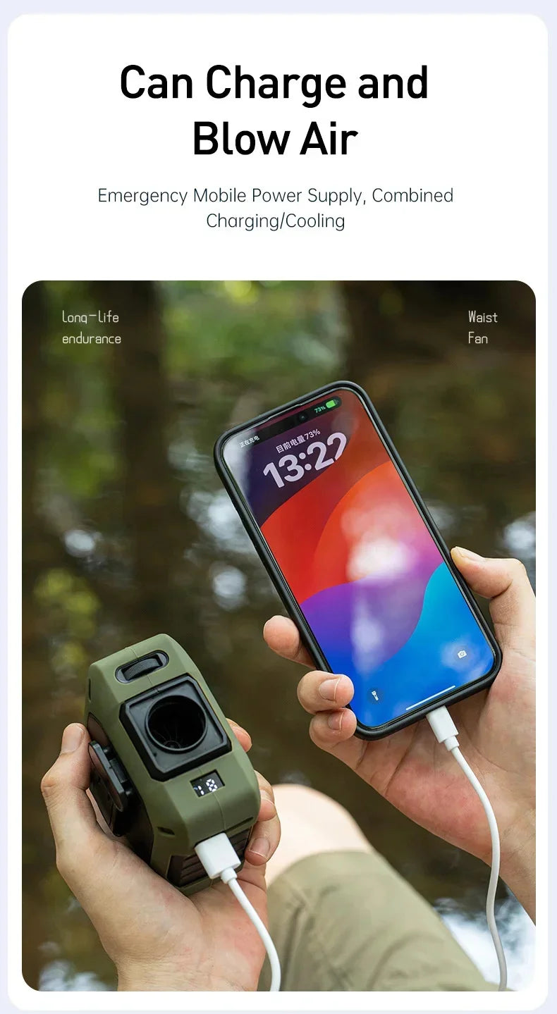 Outdoor High-speed Waist-hanging Fan Neck-hanging USB Large-capacity Roller With 100-speed Speed Regulation Violent Turbo Fan