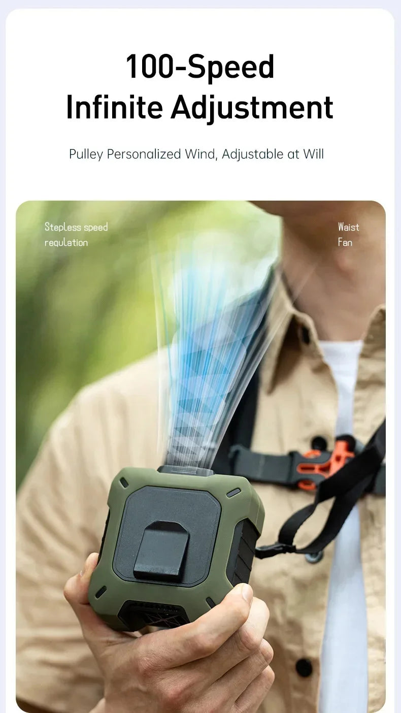 Outdoor High-speed Waist-hanging Fan Neck-hanging USB Large-capacity Roller With 100-speed Speed Regulation Violent Turbo Fan