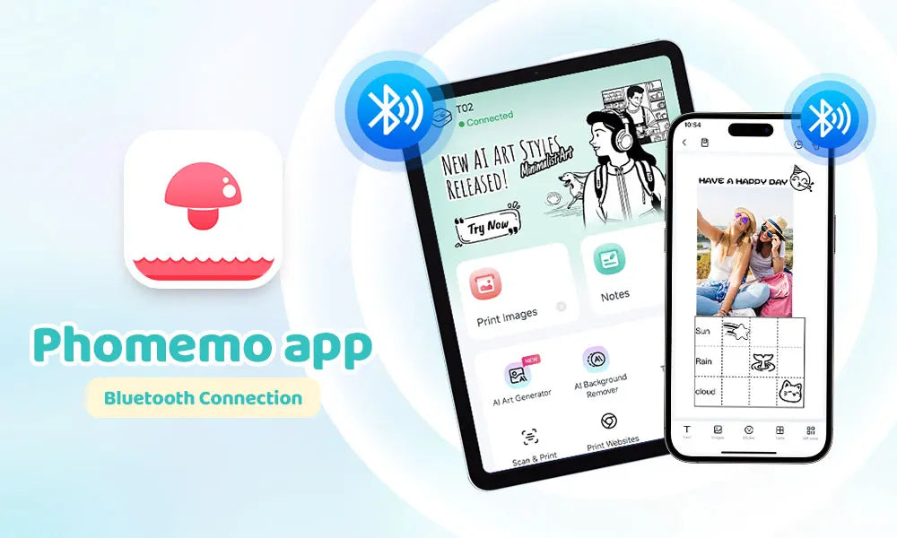 Phomemo T02 Mini Thermal Printer Wireless Mini Pocket Printer, Adhesive Sticker Printer for DIY, Journal, Student Birthday Gift