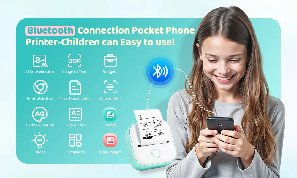 Phomemo T02 Mini Thermal Printer Wireless Mini Pocket Printer, Adhesive Sticker Printer for DIY, Journal, Student Birthday Gift