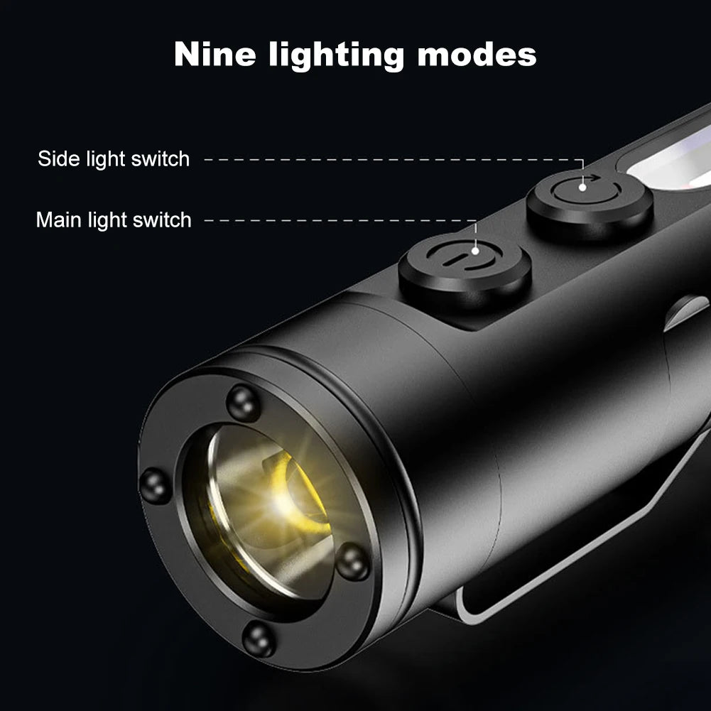 Taclite Mini Flashlight Emergency Torch Rechargeable Magnetic LED Tactical Flashlight EDC Strong Light Outdoor LED Camping Lamp