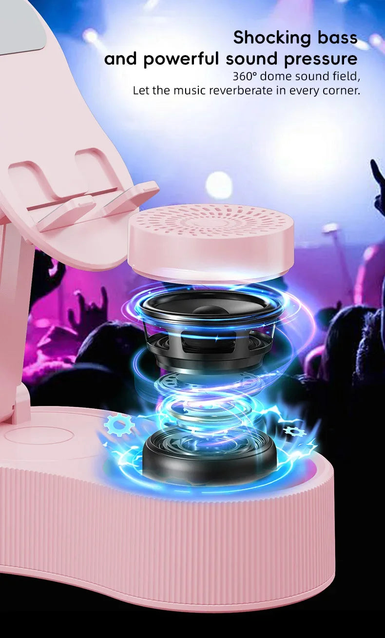 360 Degree Rotating Phone Holder Bluetooth Speaker with Lifting Function Power Bank Mini Portable Ambient Light Soundbox