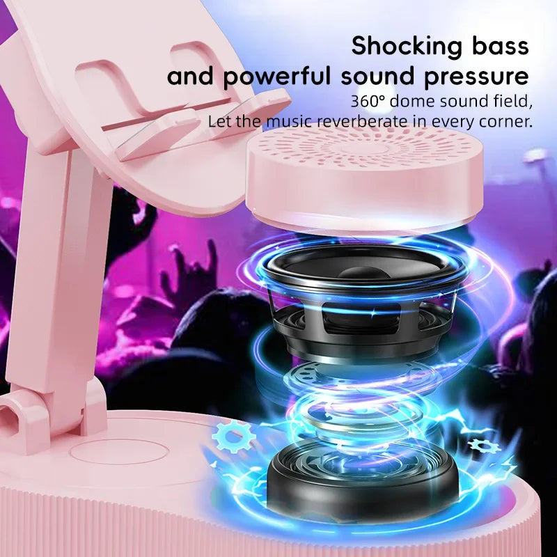 360 Degree Rotating Phone Holder Bluetooth Speaker with Lifting Function Power Bank Mini Portable Ambient Light Soundbox