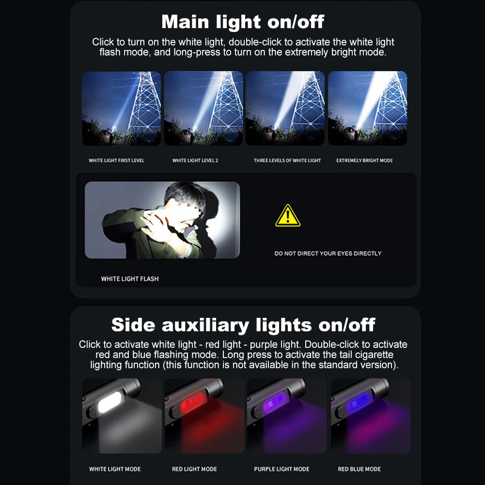 Taclite Mini Flashlight Emergency Torch Rechargeable Magnetic LED Tactical Flashlight EDC Strong Light Outdoor LED Camping Lamp