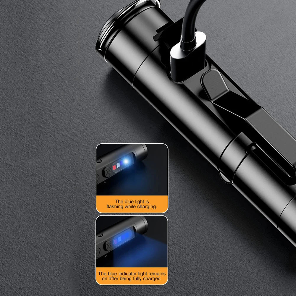 Taclite Mini Flashlight Emergency Torch Rechargeable Magnetic LED Tactical Flashlight EDC Strong Light Outdoor LED Camping Lamp