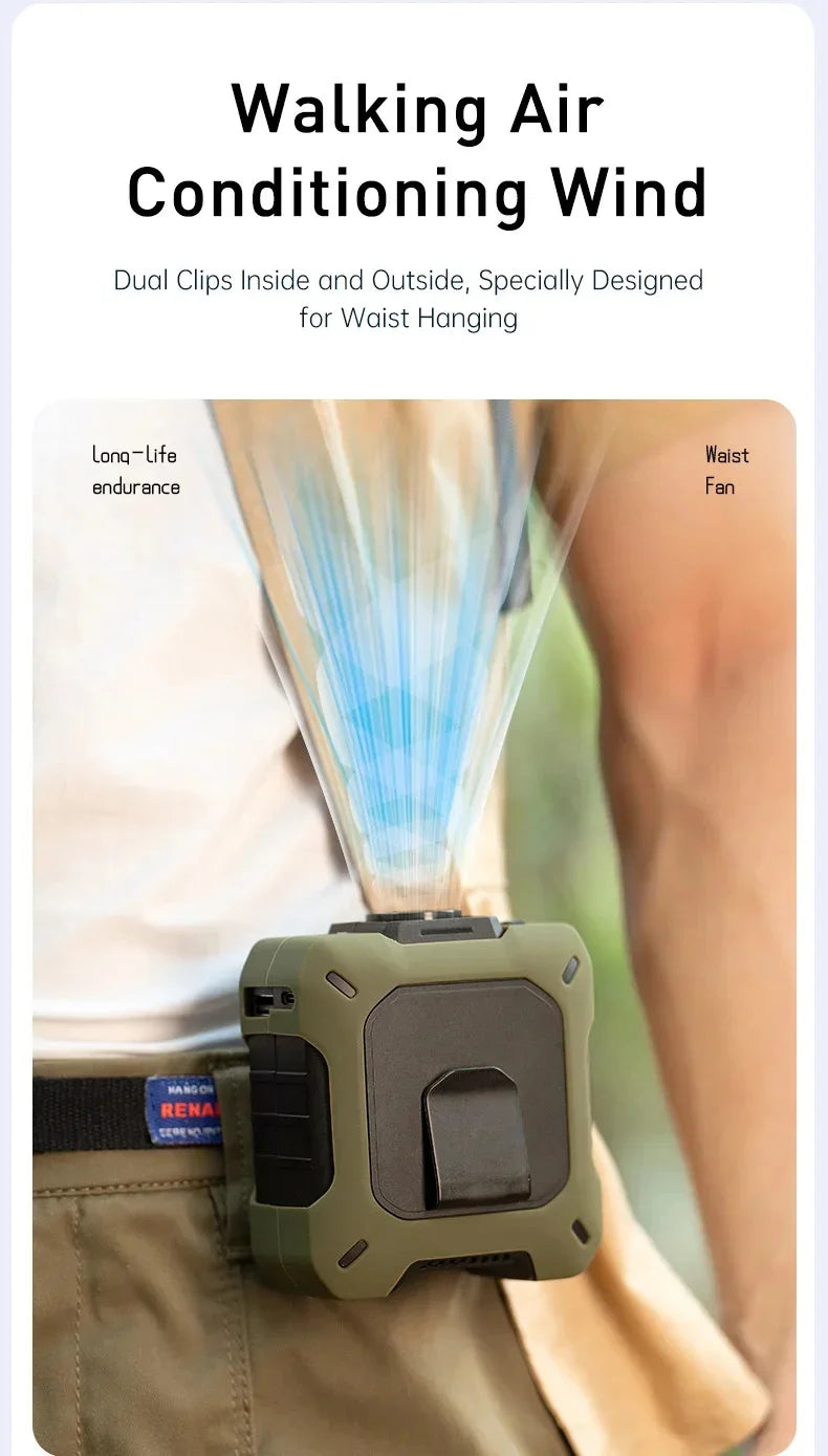 Outdoor High-speed Waist-hanging Fan Neck-hanging USB Large-capacity Roller With 100-speed Speed Regulation Violent Turbo Fan