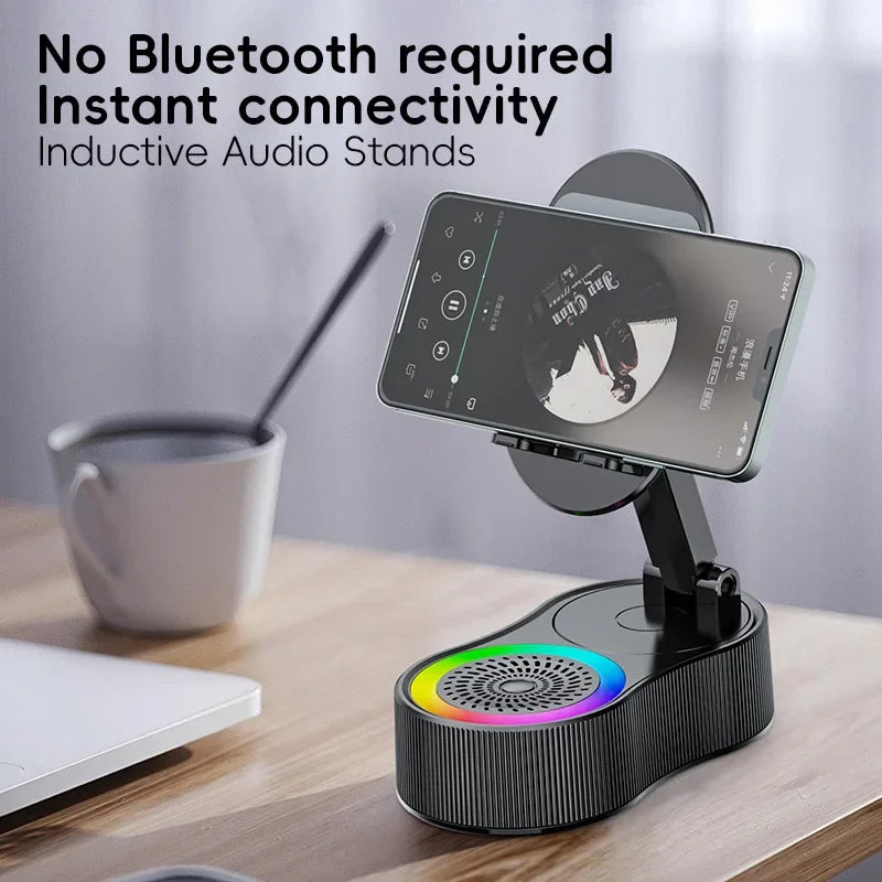 360 Degree Rotating Phone Holder Bluetooth Speaker with Lifting Function Power Bank Mini Portable Ambient Light Soundbox