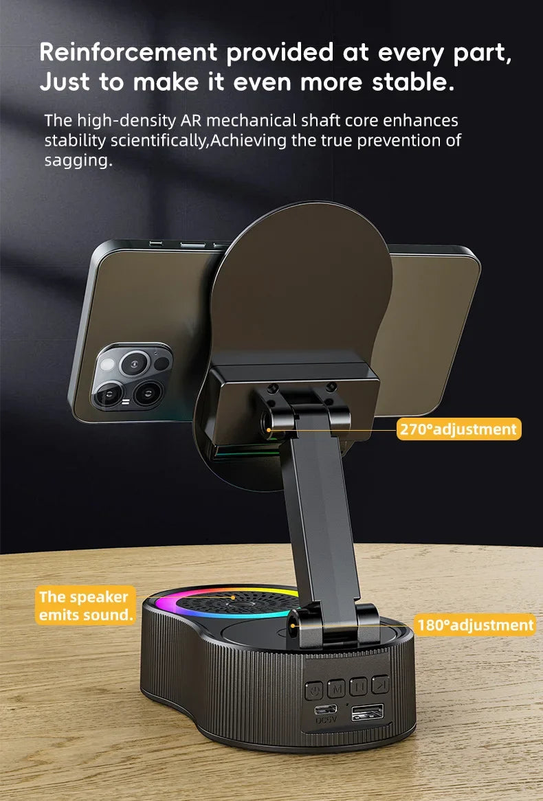 360 Degree Rotating Phone Holder Bluetooth Speaker with Lifting Function Power Bank Mini Portable Ambient Light Soundbox