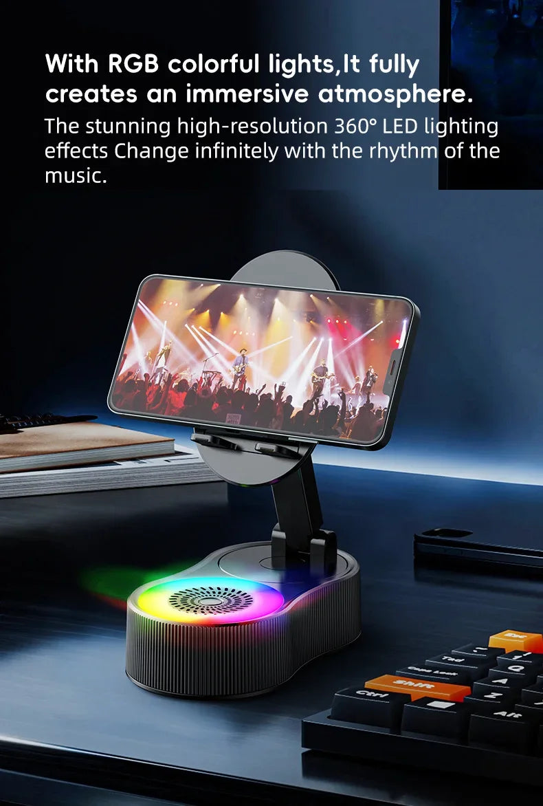 360 Degree Rotating Phone Holder Bluetooth Speaker with Lifting Function Power Bank Mini Portable Ambient Light Soundbox