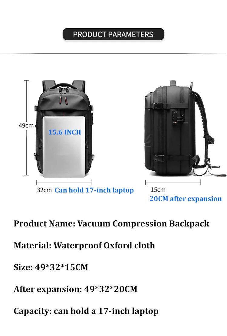 vacuum compression Travel Men Backpack 17 inch Laptop Business for Pumps Large Capacity school Backpack Expanded Hiking backpack