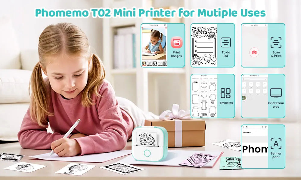 Phomemo T02 Mini Thermal Printer Wireless Mini Pocket Printer, Adhesive Sticker Printer for DIY, Journal, Student Birthday Gift